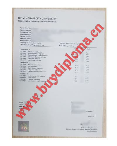 Buy BCU Transcript certificate