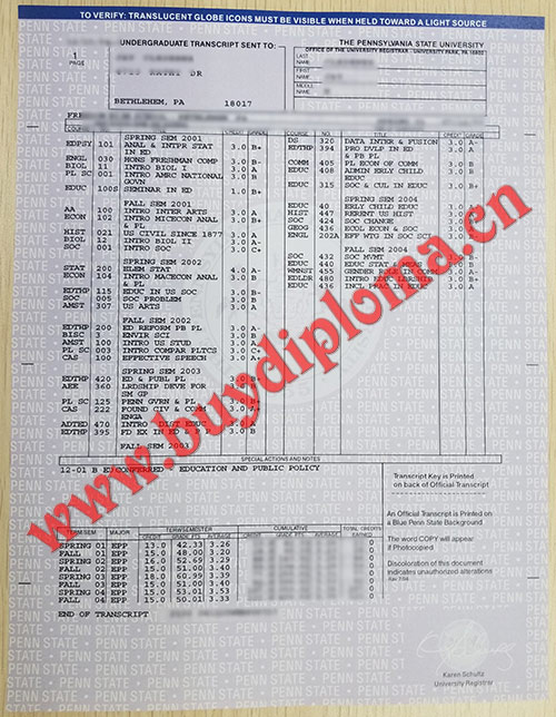 PSU Transcript Certificate