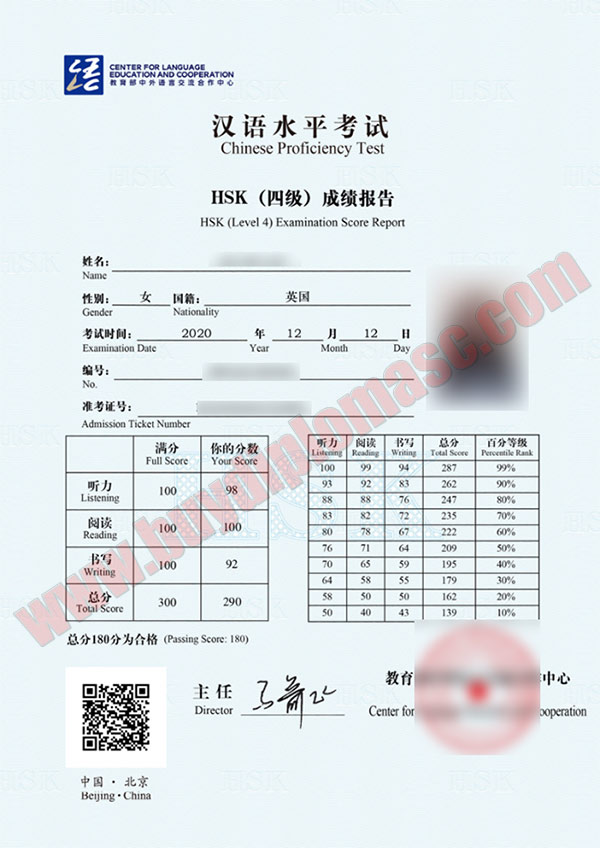 HSK 2020 fake certificate Sample