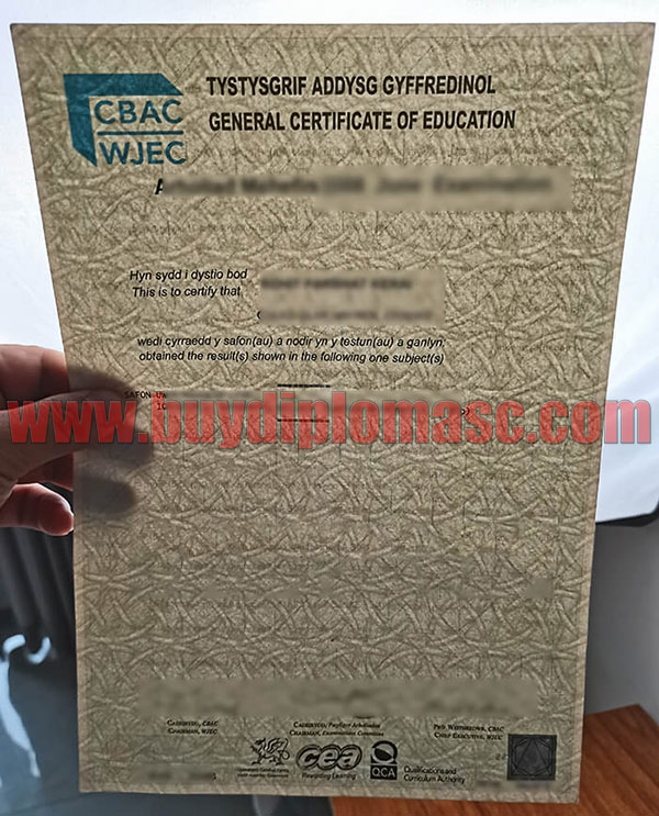 WJEC CBAC Certificate Sample