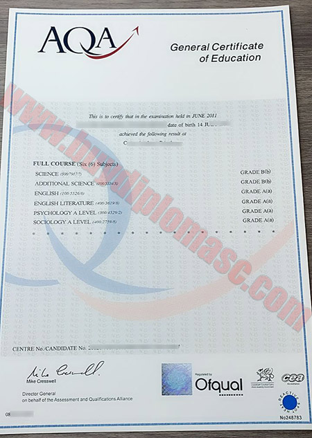 aqa fake certificate Sample