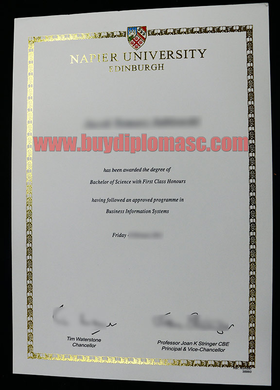 Fake Edinburgh Napier University certificate