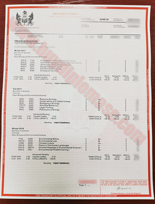 Fake Dalhousie University transcript