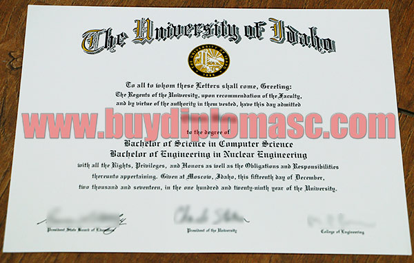 Fake University of Idaho diploma Certificate