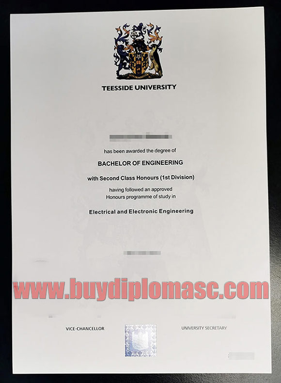 Fake Teesside University Degree Certificate
