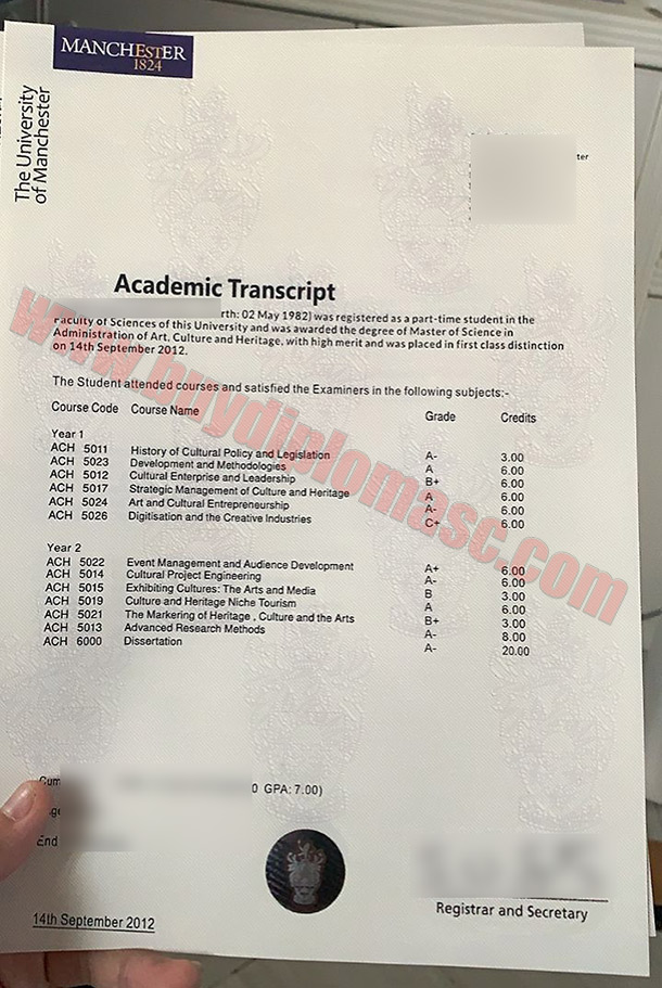 University of Manchester Transcript 