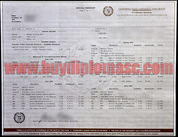 fake CSULB Transcript