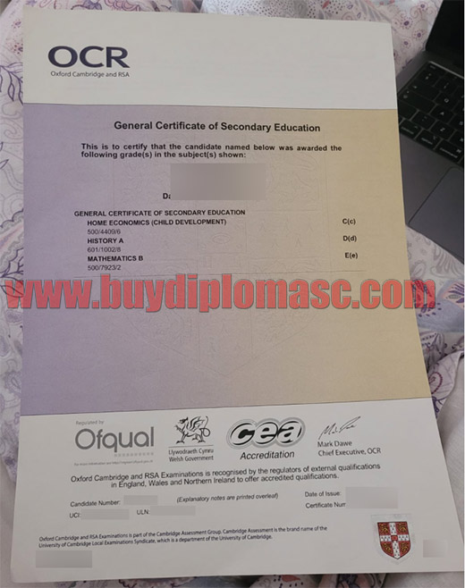 Cambridge GCSE certificate