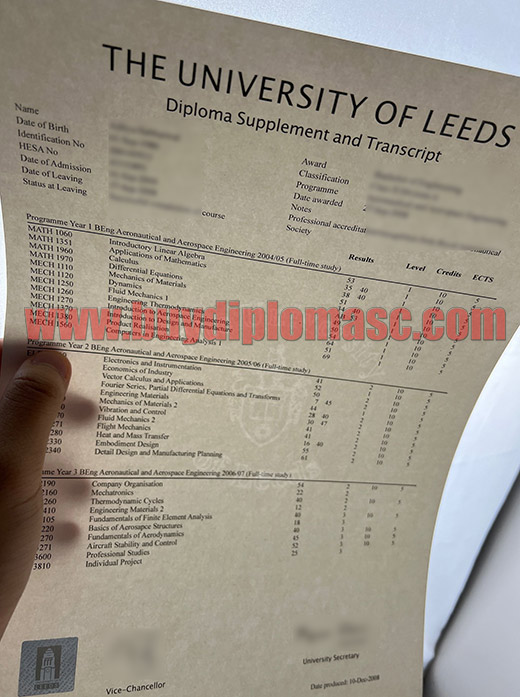 Fake University of Leeds Transcripts