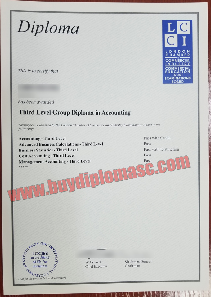 LCCIEB certificate samples