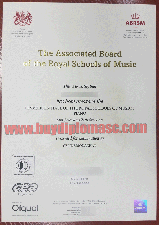 Royal College of Music diploma certificate