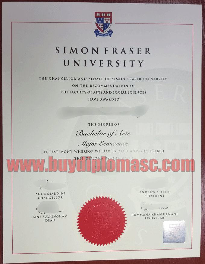Simon Fraser University (SFU) diploma Certificate