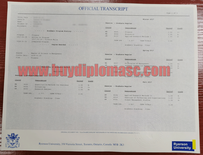 Ryerson University Transcript