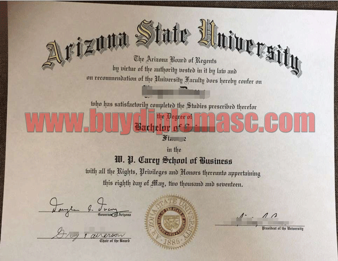 Arizona State University degree certificate