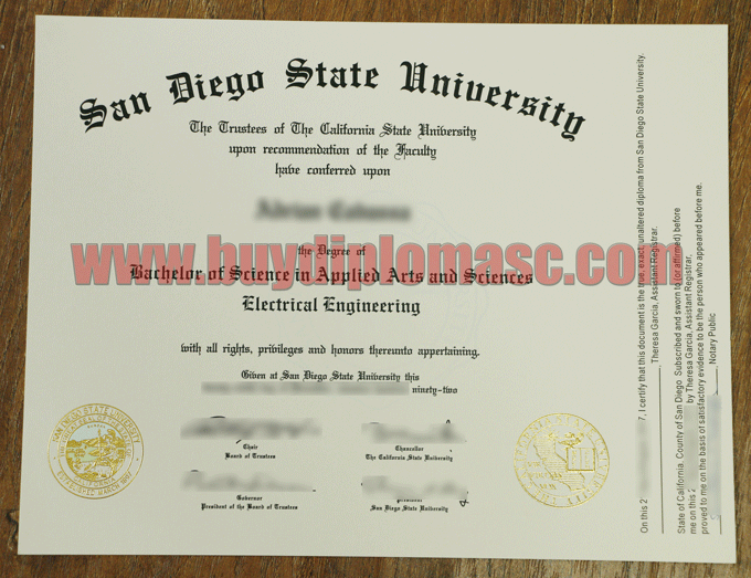 SDSU Diploma Certificate Sample