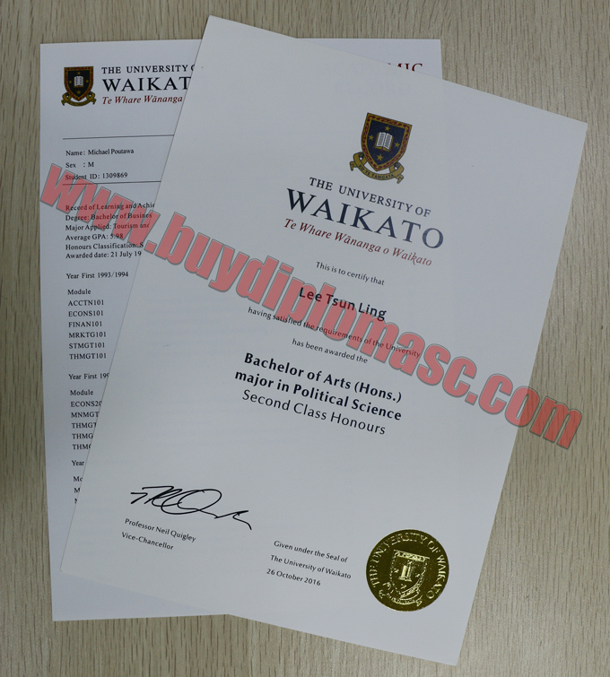University of Waikato Diploma Certificate