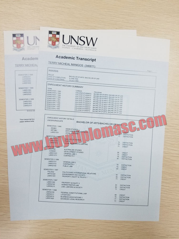 UNSW Transcript Sample