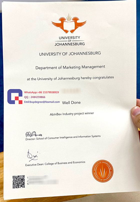 fake University of Johannesburg(UJ) degree certificate