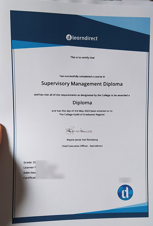 2023 Learn Direct Supervisory Management Diploma Certificate