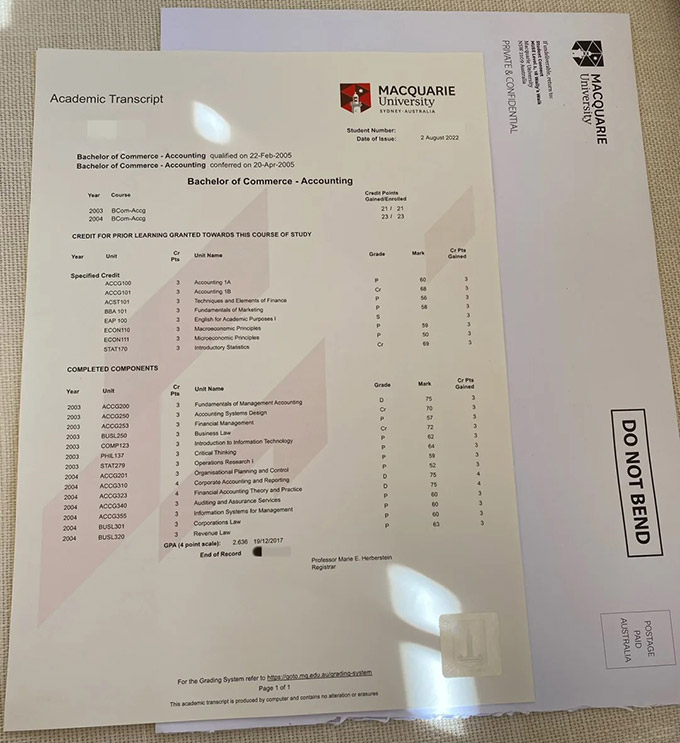 Sample of Macquarie University Transcript