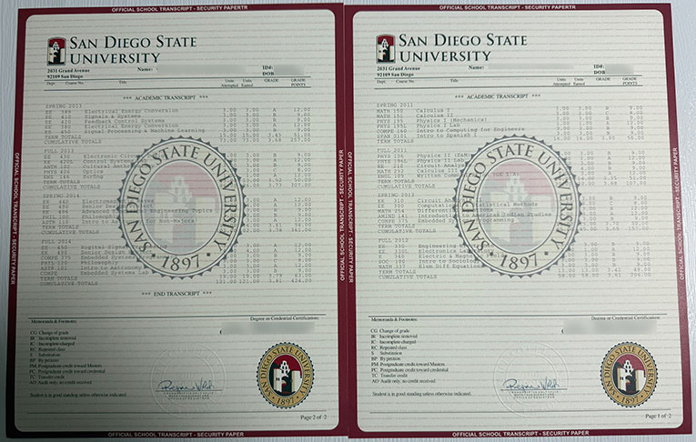 San Diego State University Transcript Samples
