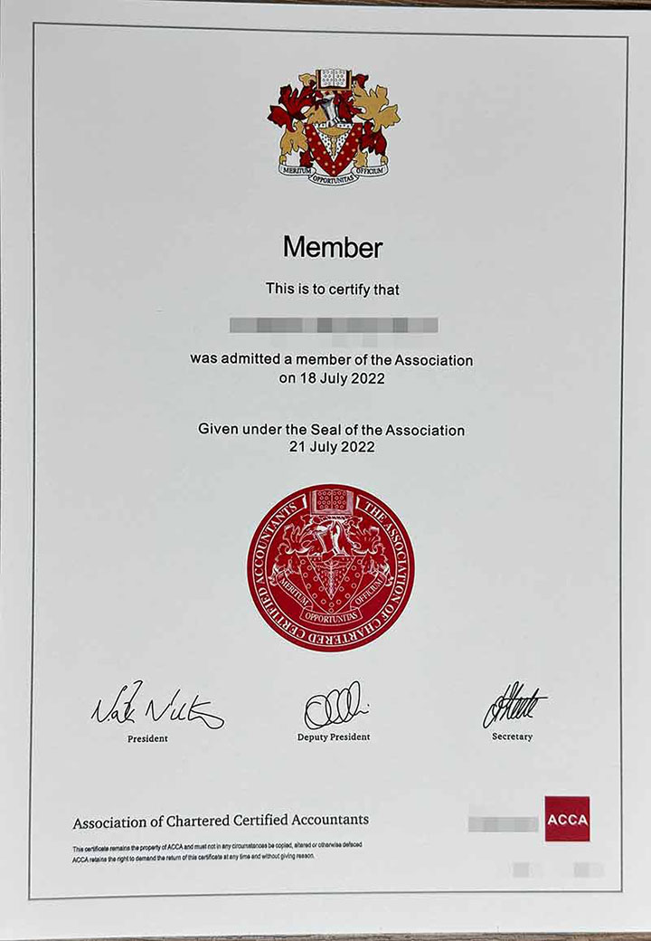 2022 ACCA Certificate Sample