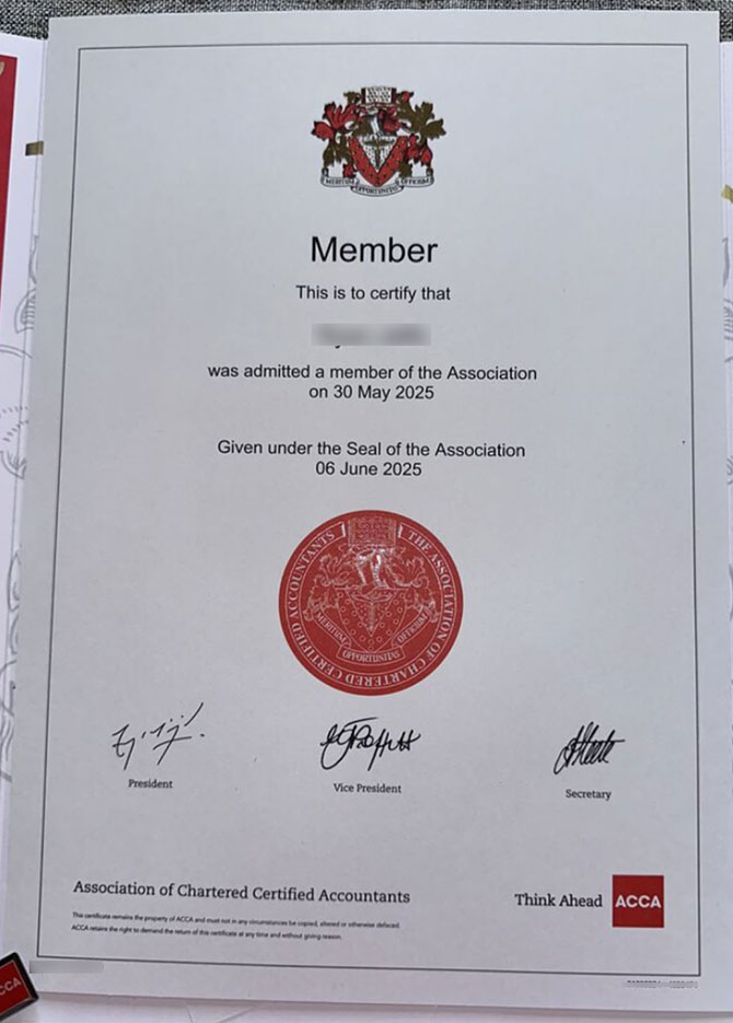 2025 ACCA Certificate Sample