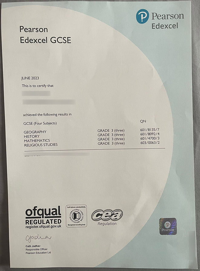 Sample 2023 Pearson Edexcel GCSE Certificate