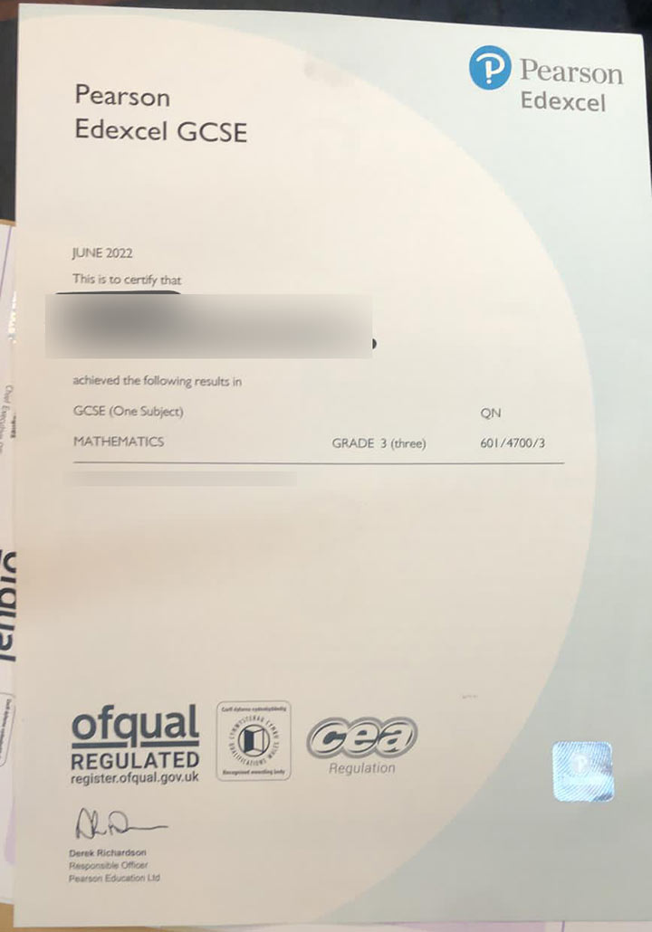 Sample 2022 Pearson Edexcel GCSE Certificate