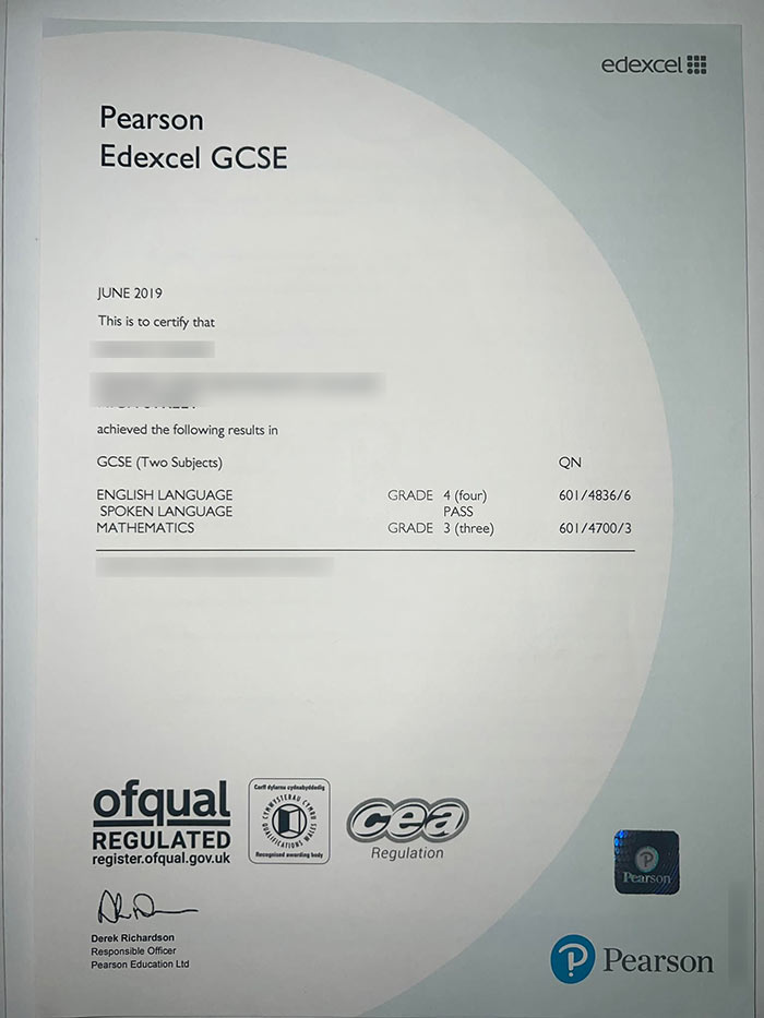 Sample 2019 Pearson Edexcel GCSE Certificate