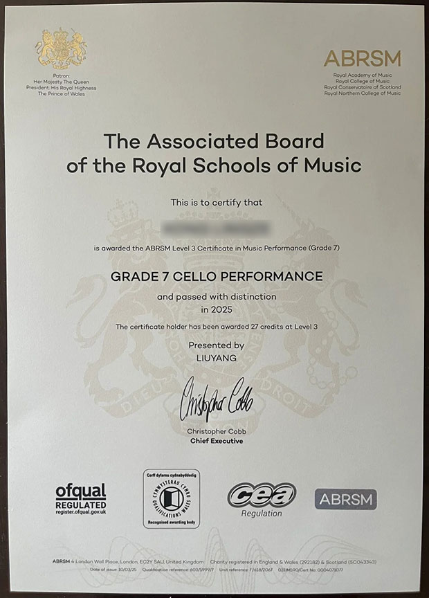 2025 ABRSM Certificate Sample