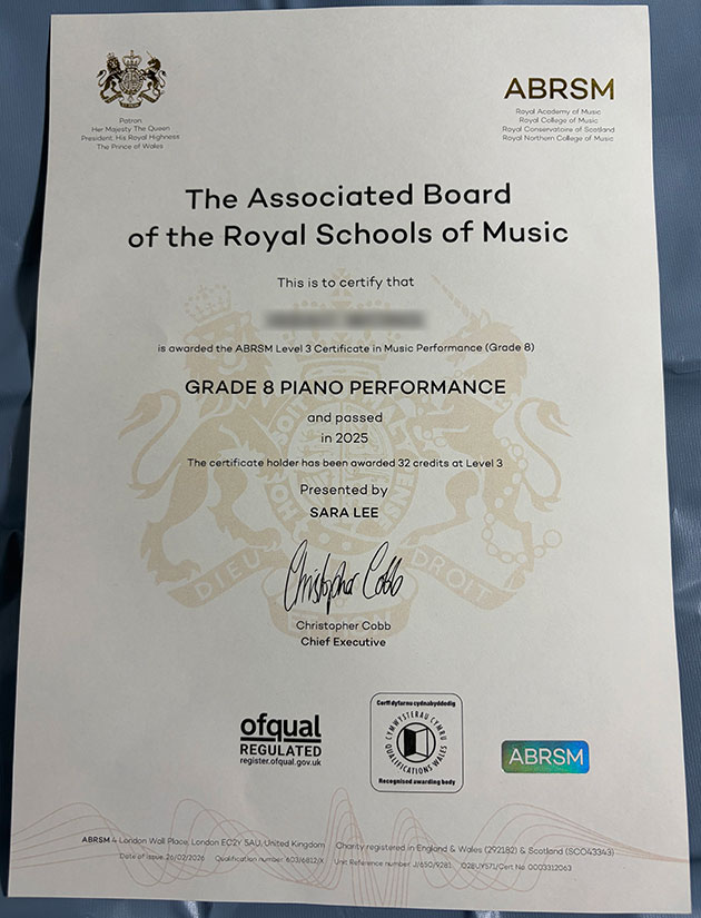 2025 ABRSM Certificate Samples
