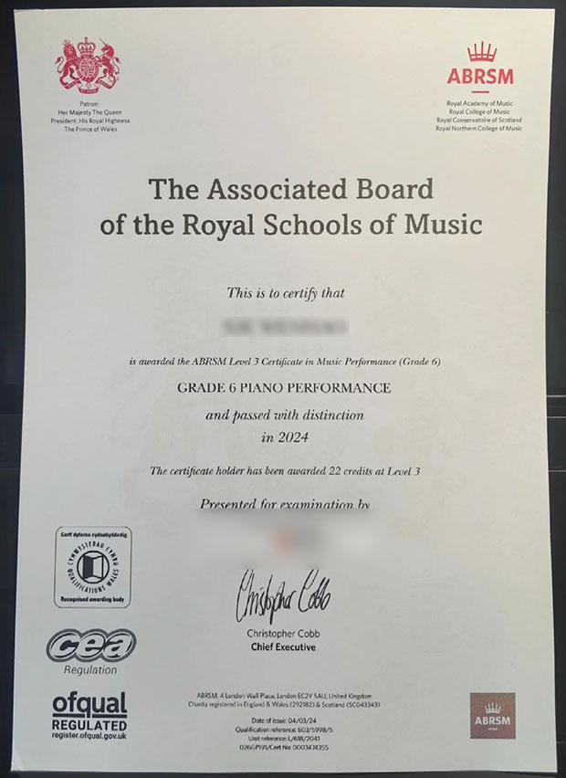 2024 ABRSM Certificate Sample