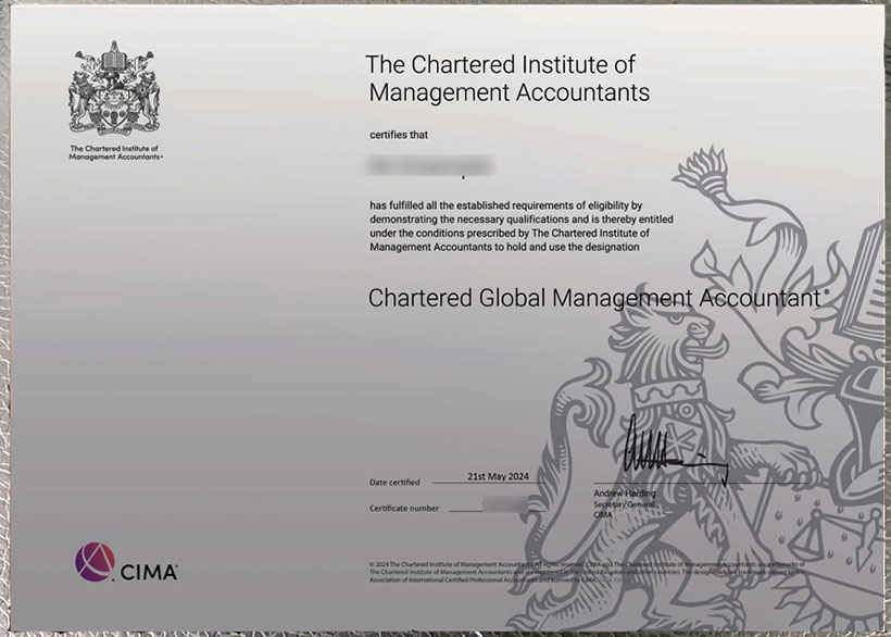 (Sample of 2024 CIMA certificate)