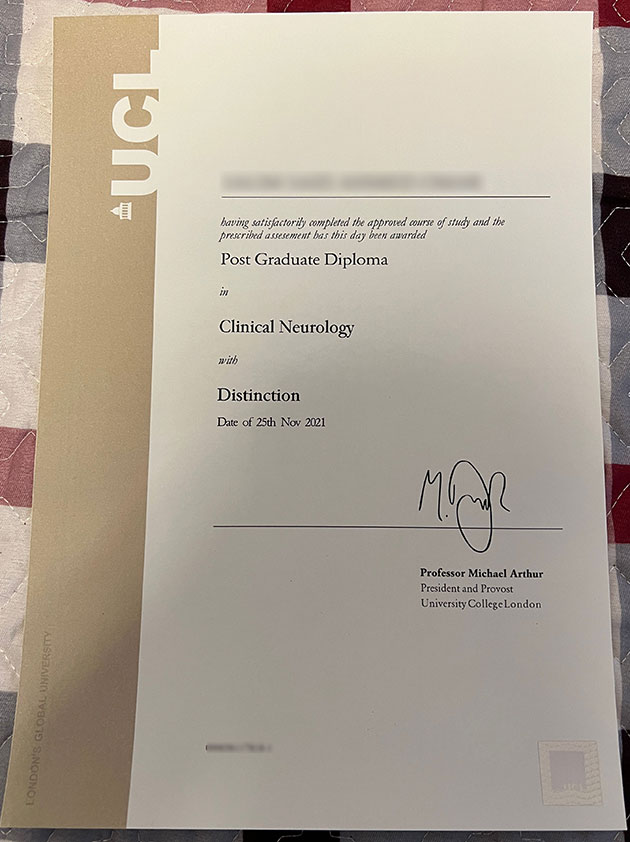 2021 UCL Degree Certificate Sample