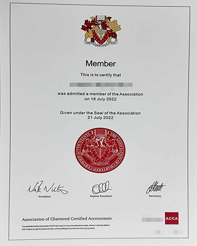 Sample of an ACCA Certificate