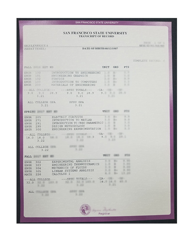 SFSU Transcript sample-Buy SFSU Transcript Certificate Online