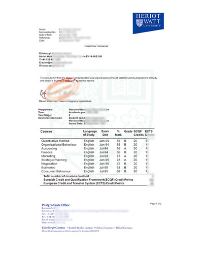 Where to buy supercopy  Heriot-Watt University Transcript certificate