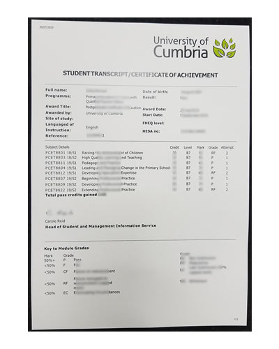 How much does it cost to buy a University of Cumbria transcript